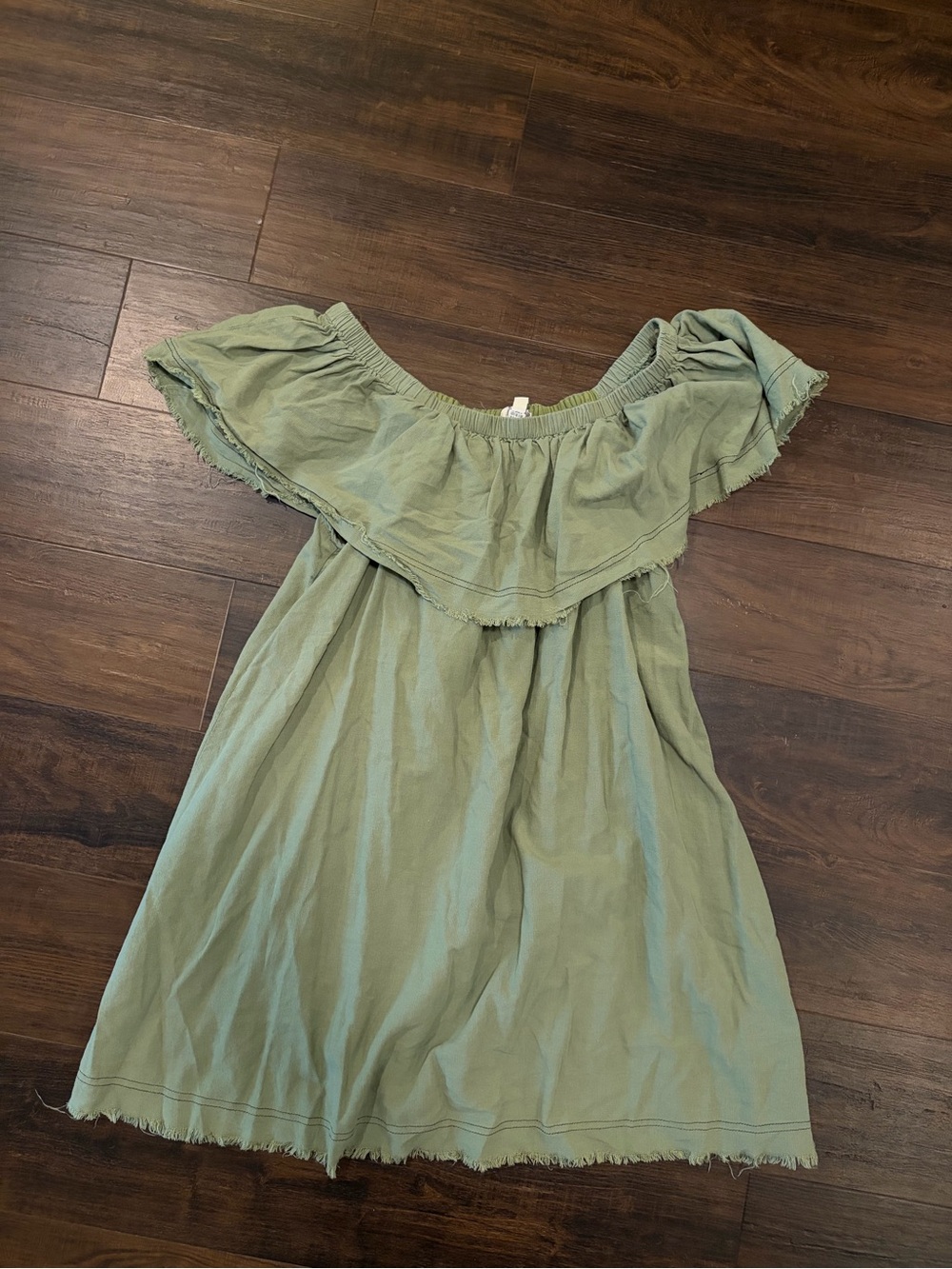 Umgee Women’s Large Green 100% Cotton Dress Raw Edge Hem Casual